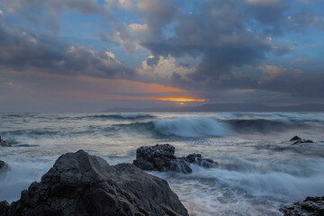 Seferihisar - Izmir - Turkey, Long exposure technique at sea at sunset.