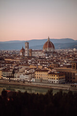 View of Florence, Italy. Stunning panorama of Florence at sunrise. City landscape at dawn.