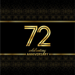 72 Golden Double Line Number.&nbsp;72 Anniversary invitation cover with glitter separated by golden double lines on a black background