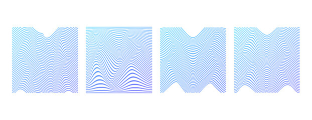 SET ILLUSTRATION ABSTRACT COLORFUL BLUE GRADIENT WAVY LINES PATTERN BACKGROUND. COVER DESIGN 