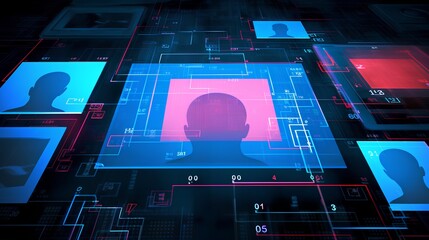 Synthetic media and creative technology concept. AI machine learning generated deepfake and virtual reality. Data synthesis and content creation for digital entertainment. Generative AI