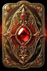 Ornamental fantasy card deck back design with gems and gold filigree made with Generative AI
