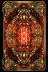 Ornamental fantasy card deck back design with gems and gold filigree made with Generative AI