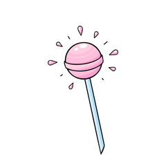 Sweet cute pink lollipop on stick. Vector Illustration for printing, backgrounds, covers and packaging. Image can be used for greeting card, poster, sticker and textile. Isolated on white background.