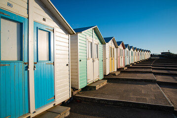 Traditional beach huts on British beach