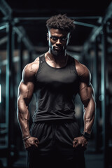 Fototapeta na wymiar Generative ai handsome fitness male model bodybuilder posing indoors gym