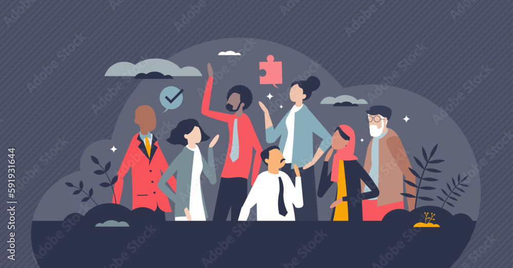 Aufkleber diversity and inclusion in workplace with acceptance and integration tiny person concept. colleagues