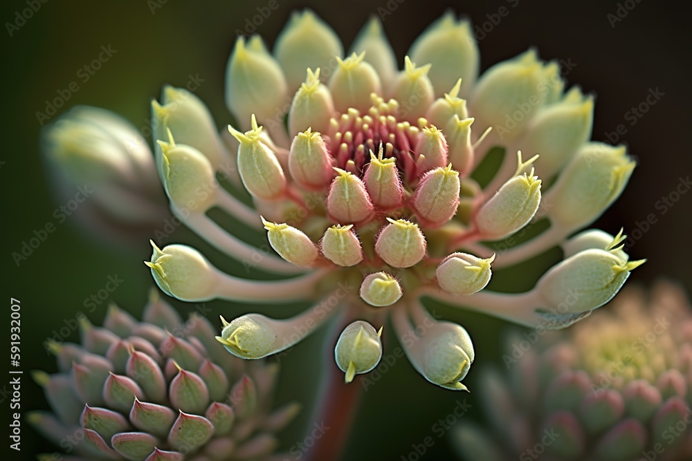 Poster sedum flower, foreground and background both blurred. generative ai