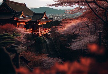 Kiyomizu-dera Temple, Kyoto, Japan. Generative AI