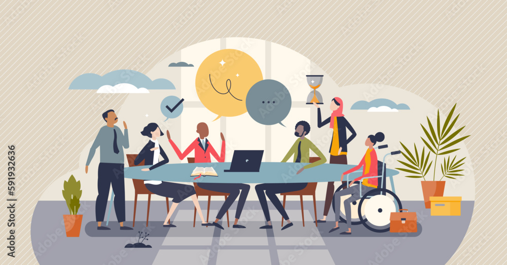Aufkleber diversity and inclusion in workplace as team acceptance tiny person concept. teamwork power with var
