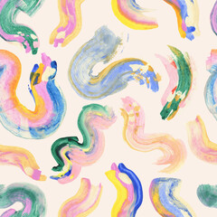 Hand crafted 3d tube modern wave split paint splash colourful lines stripe abstract texture background liquid shape marble watercolor  seamless pattern