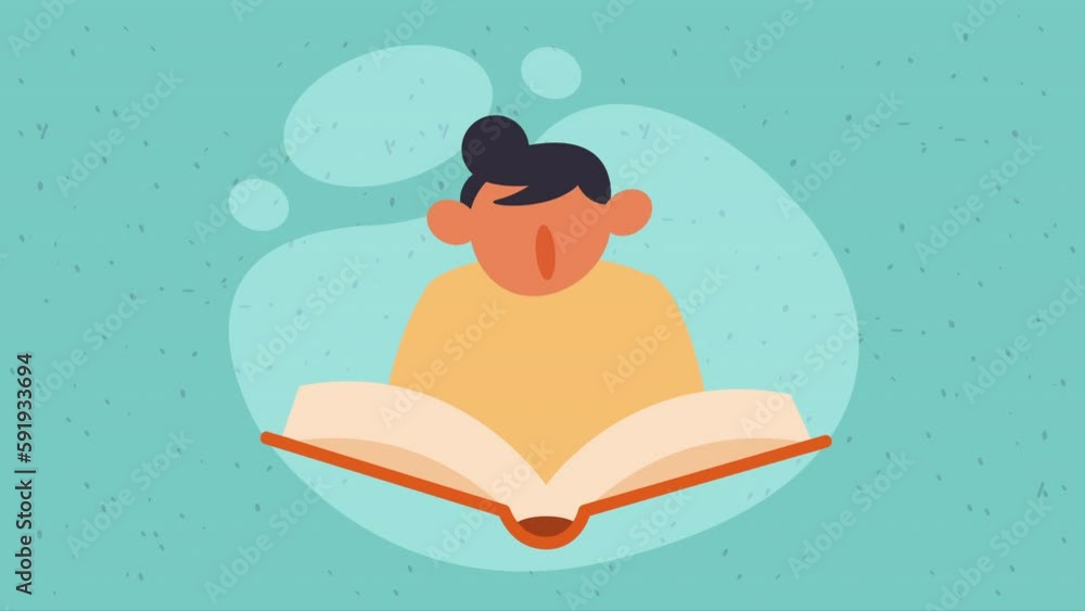 Poster man with book library animation
