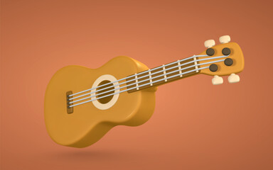 3d realistic acoustic guitar for music concept design in plastic cartoon style. Vector illustration