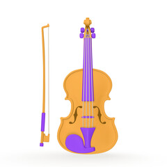Fototapeta na wymiar 3d realistic violin for music concept design in plastic cartoon style. Vector illustration