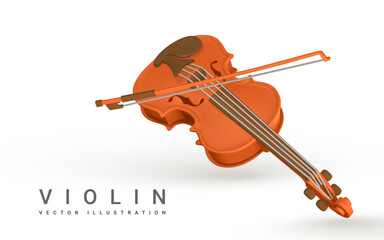 3d realistic violin for music concept design in plastic cartoon style. Vector illustration © Oleh