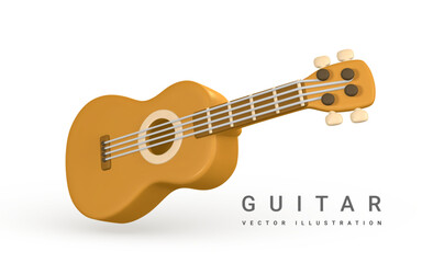 3d realistic acoustic guitar for music concept design in plastic cartoon style. Vector illustration