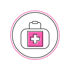 Filled outline First aid kit icon isolated on white background. Medical box with cross. Medical equipment for emergency. Healthcare concept. Vector