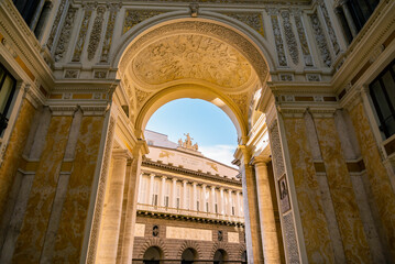 Obraz premium Galleria Umberto I. Interior of ancient gallery in touristic town Naples, Campania. The historic center of the biggest city of south Italy. Shopping and tourism in Europe.
