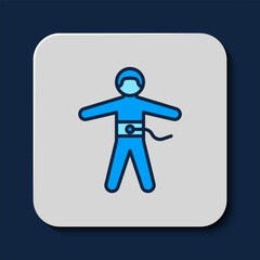 Filled outline Bungee jumping icon isolated on blue background. Vector