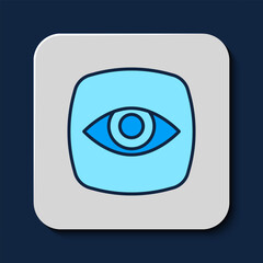 Filled outline Security camera icon isolated on blue background. Vector
