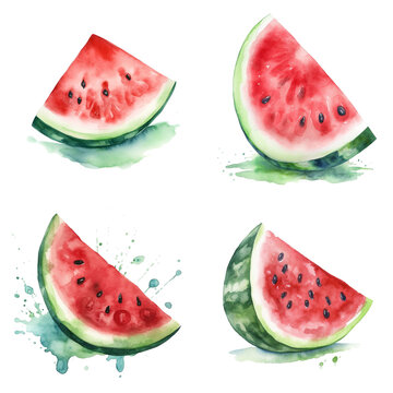 Watercolour watermelon on white background, AI generated art.
