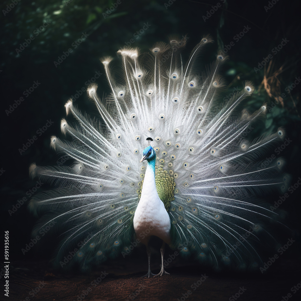 Wall mural generative ai: withe peacock in a beautiful background