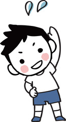 男の子が体操しているイラスト