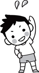 Obraz premium 男の子が体操しているイラスト モノクロ