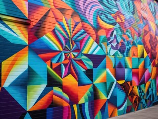 Abstrakte, bunte Graffiti-Struktur auf einer Wand mit dynamischen Linien und Formen, urbane Ästhetik, kreative Ausdrucksstärke, Generative AI 12