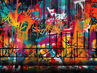Abstrakte, bunte Graffiti-Struktur auf einer Wand mit dynamischen Linien und Formen, urbane Ästhetik, kreative Ausdrucksstärke, Generative AI 8