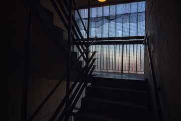 Dim staircase of a tower block in London