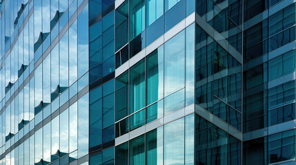 Fototapeta na wymiar Blue skyscraper facade. office buildings. modern glass silhouette. Generative Ai