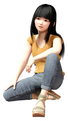 3D Rendering Asian Girl on White