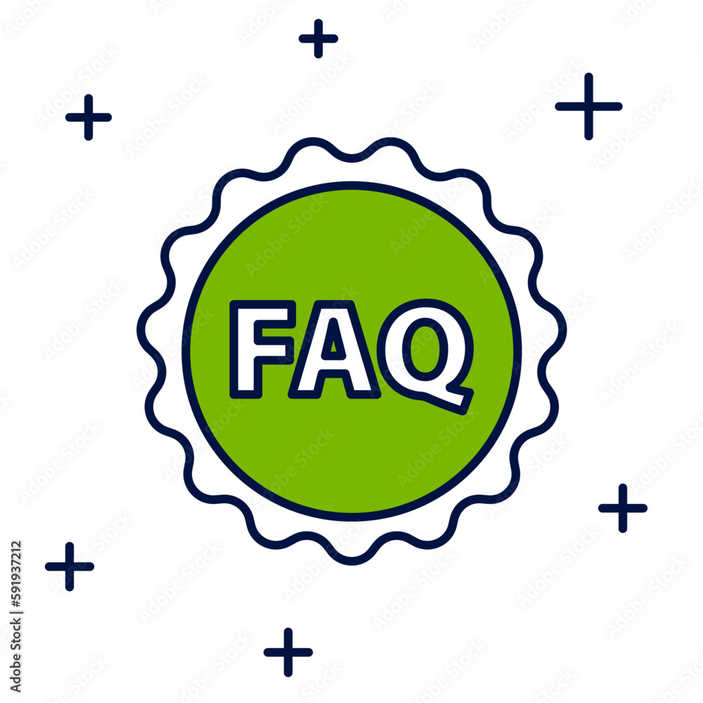 Sticker Filled outline Label with text FAQ information icon isolated on white background. Circle button with text FAQ. Vector