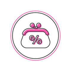 Filled outline Purse money percent icon isolated on white background. Percent loyalty wallet sign. Vector