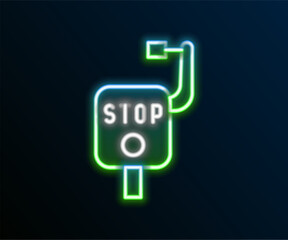 Glowing neon line Emergency brake icon isolated on black background. Colorful outline concept. Vector