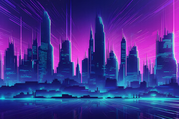 virtual reality futuristic violet city skyline - cyberspace landscape Generative AI