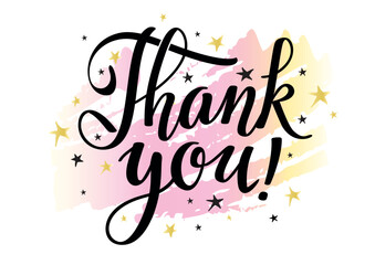 Thank you lettering short phrase on pink and yellow grunge bakground. Element for you design.