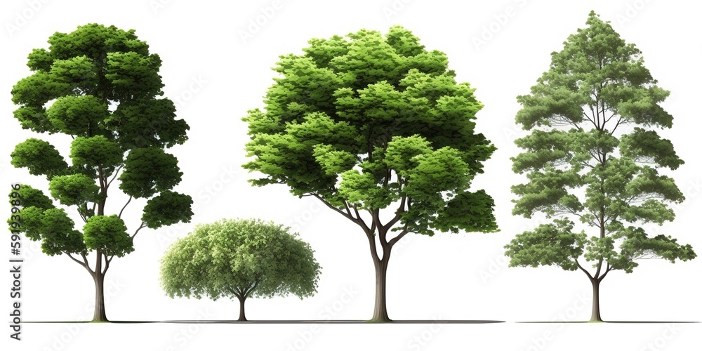 Poster the grove of trees has a beautiful, towering green tree isolated on a white backdrop. generative ai
