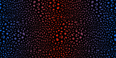 Leopard print pattern. Vector seamless background. Animal skin texture in retro 1990's - 2000's fashion style, trendy colors, purple, lilac, pink, holographic effect. Trendy pop art pattern design