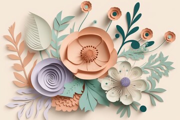 3d paper flowers isolated on white background, decorative design elements, greeting card, Generative AI