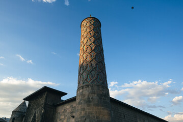 The ornate minaret of the Yakutiye Medresesi in Erzurum Türkiye