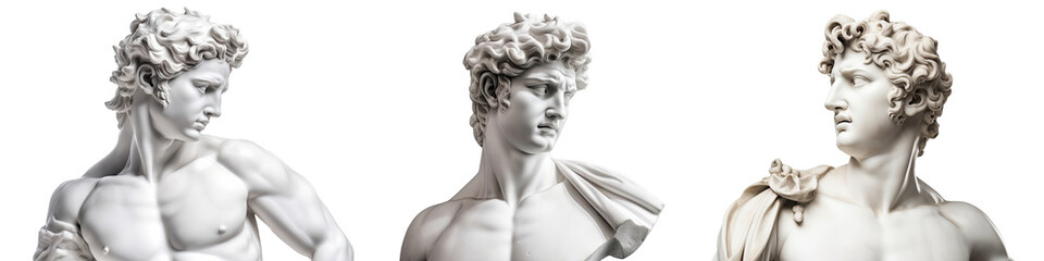 Set of marble statue isolated on transparent background - Fictional Person, Generative AI - obrazy, fototapety, plakaty