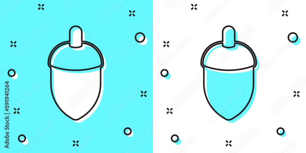 Poster black line acorn icon isolated on green and white background. random dynamic shapes. vector