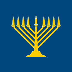 Vector illustration of a traditional Jewish Hanukkah menorah. Holiday candlestick with nine burning candles.