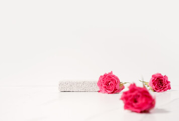 Beauty cosmetics podium scene for product presentation made with pumice stone pedestal and pink...