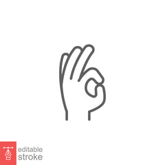 Gesture okay line icon. Simple outline style. Perfect, finger up, fine signal, thank you, hand ok. Linear symbol. Vector illustration isolated on white background. Editable stroke EPS 10.