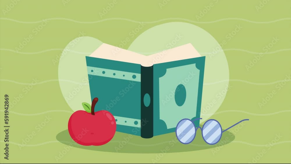 Poster text book library with apple animation