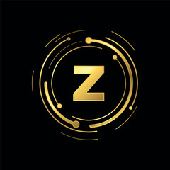 Letter Z Initial Gold Color Cyber Multimedia Logo