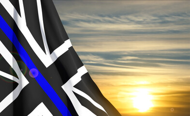 United Kingdom Thin Blue Line flag against the sunset
